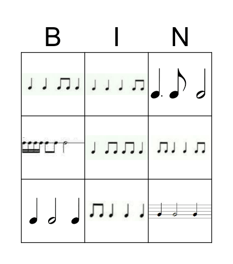 Rhythm Bingo Card