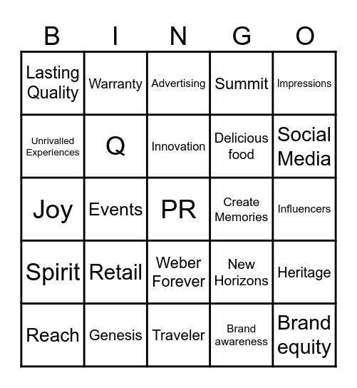 Weber Forever Bingo Card
