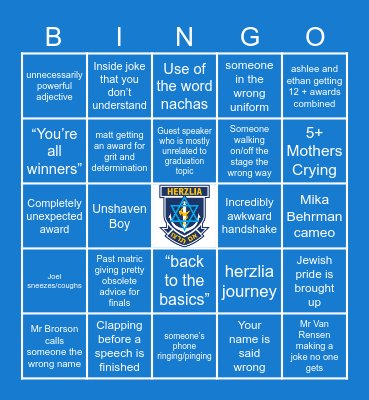 Valedictory Bingo Card