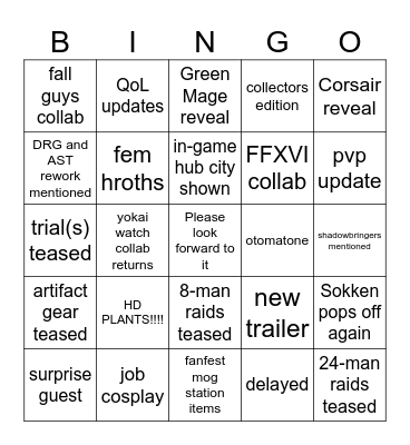 eu fanfest Bingo Card