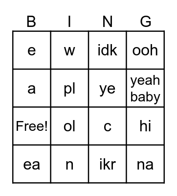 test Bingo Card