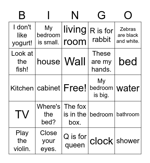 Homes Bingo Card