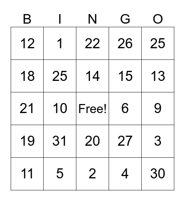 Los Numeros Bingo Card