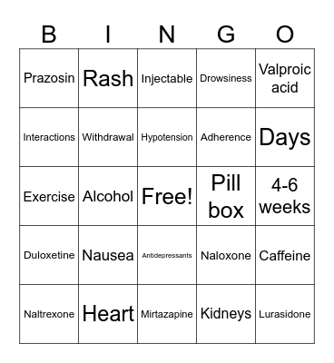 Mental Health Medications Bingo Card