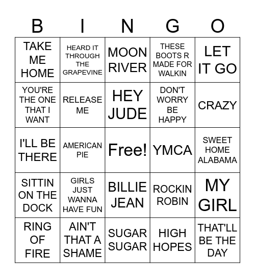 SING-A-LONG Bingo Card