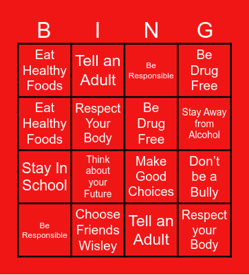 Red Ribbon Week Bingo Card