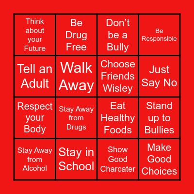 Red Ribbon Week Bingo Card