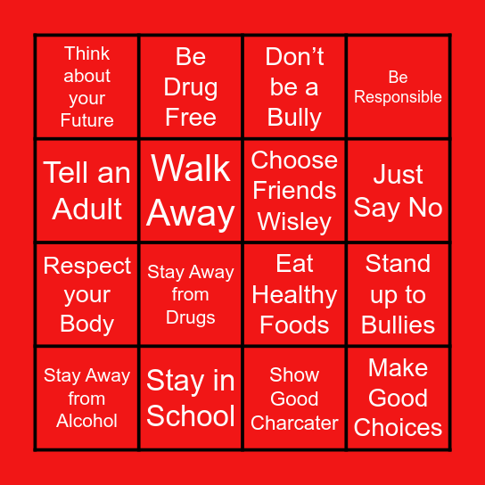 Red Ribbon Week Bingo Card