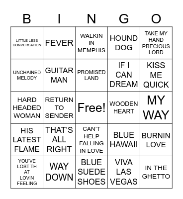 ELVIS SONGS Bingo Card