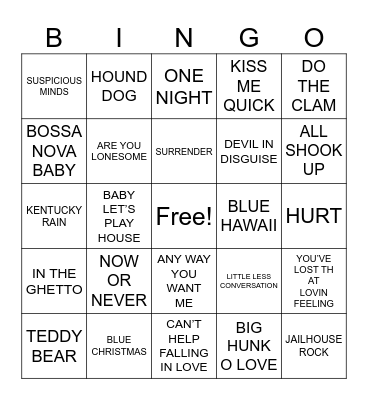 ELVIS SONGS Bingo Card
