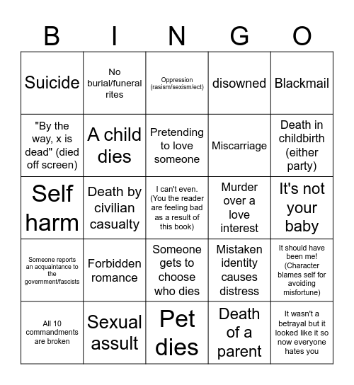 Bad things happen bingo Card