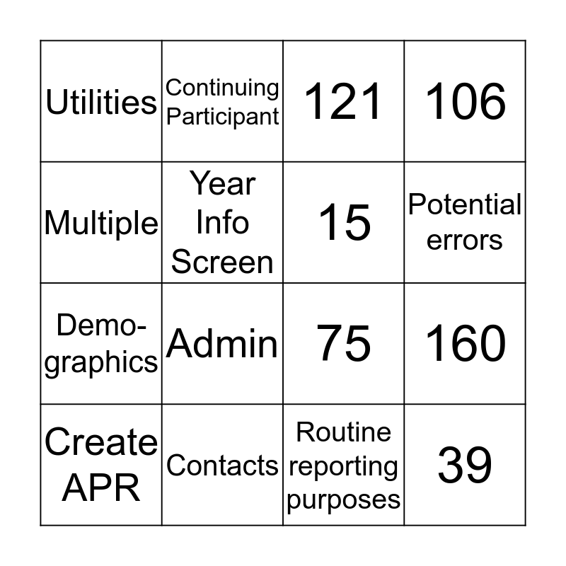 Student Access Bingo Card