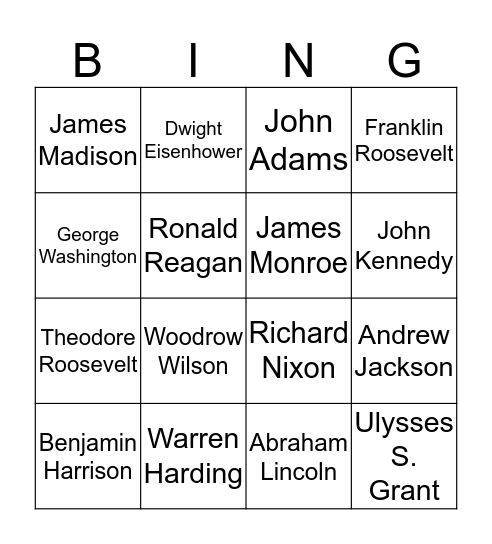 George Washington Bingo Card
