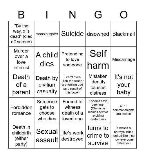 Bad things happen bingo Card