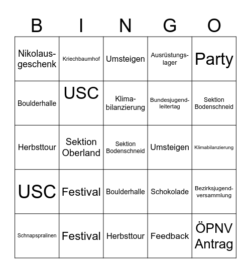 Bezirks Bingo Card