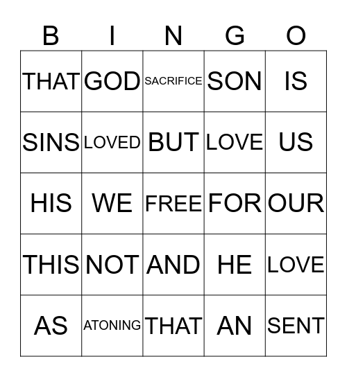 1 JOHN 4:10 Bingo Card