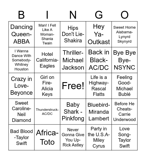 Music Bingo Card