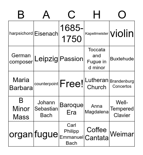 Bach-o! Bingo Card