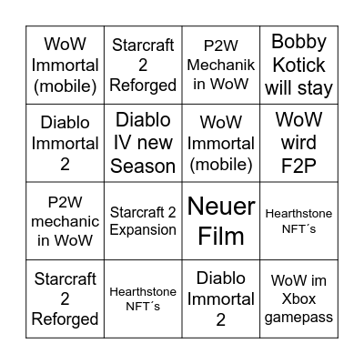 Blizzcon 2023 Bingo Card