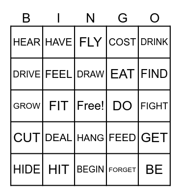 IRREGULAR VERBS Bingo Card