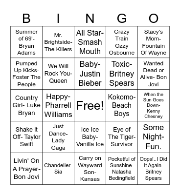 Music Bingo Card