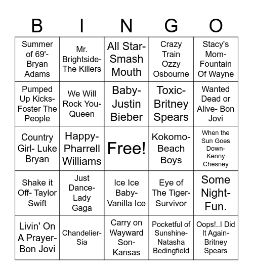 Music Bingo Card