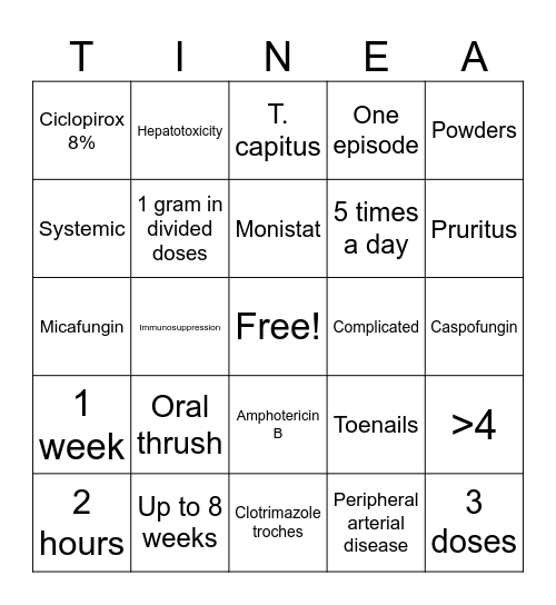 Superficial Fungal Infections Bingo Card