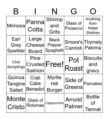 Devils Food Bingo Card