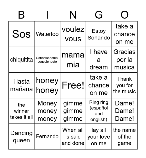 Abba bingo Card