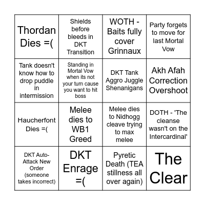 DSR Prog Bingo Card