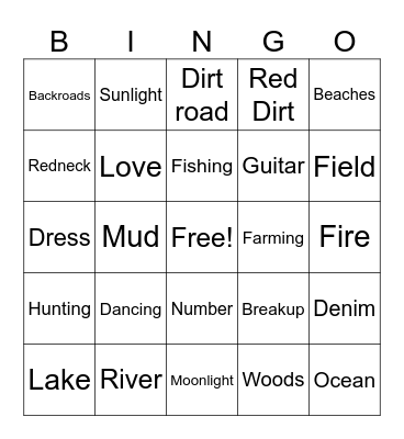 Country music bingo xXTeaXx Bingo Card