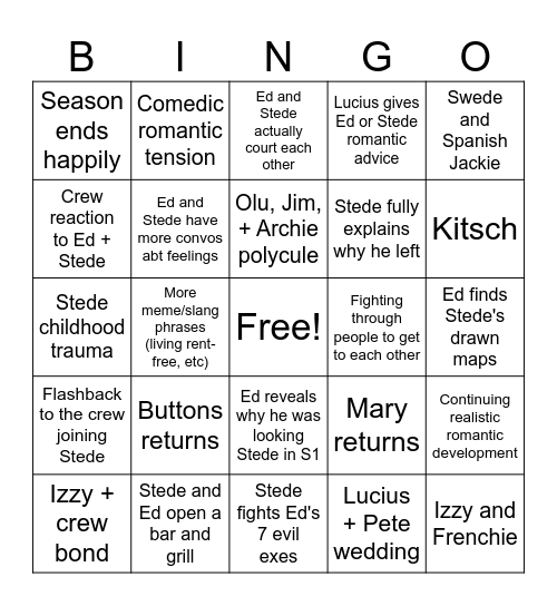 End of OFMD Season 2 Bingo Card