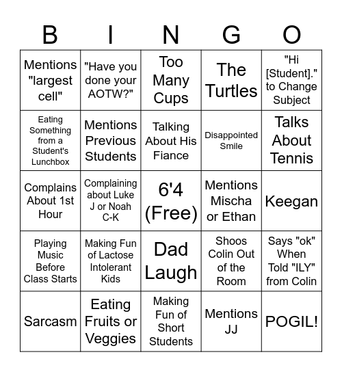 Mr. Nova Bingo Card