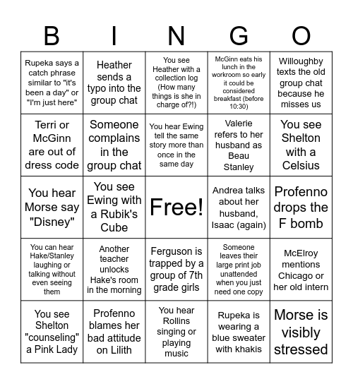 "Your Coworkers Are Too Predictable" Bingo Card