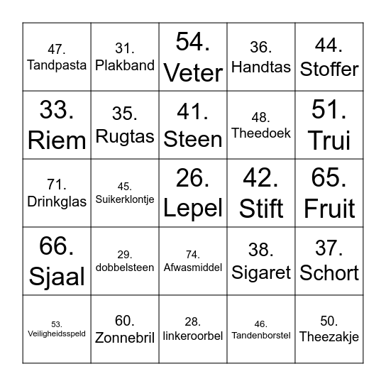 Levend bingo Card