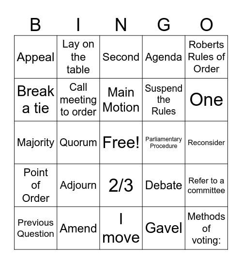 Parli Pro Bingo Card
