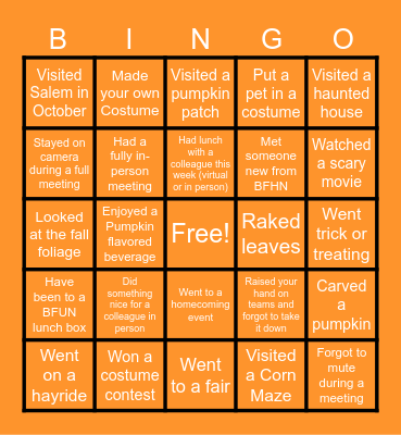 BFUN Fall Bingo! Bingo Card