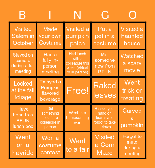 BFUN Fall Bingo! Bingo Card
