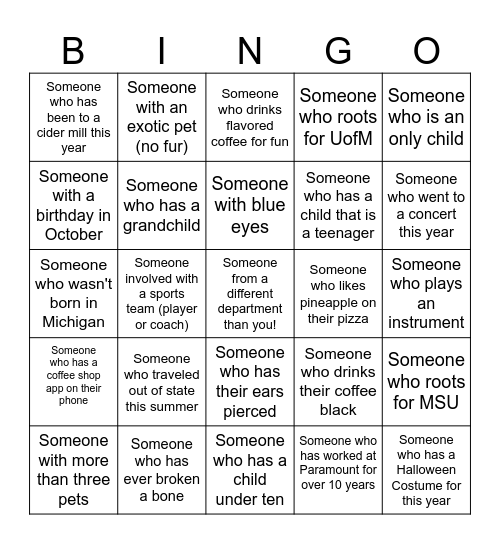 Paramount Employee Bingo Card