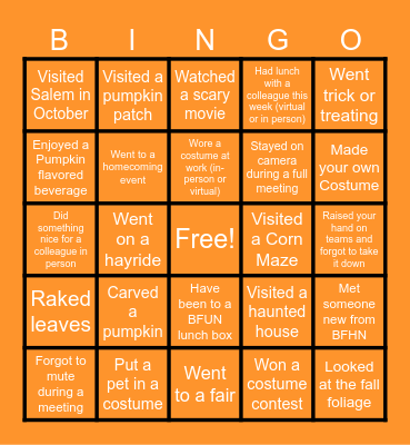 BFUN Fall Bingo! Bingo Card