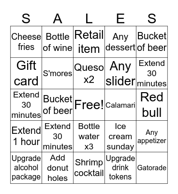 Additional Sales!! Bingo Card
