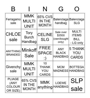 LEATHER GOODS BINGO!! Bingo Card