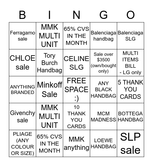 LEATHER GOODS BINGO!! Bingo Card