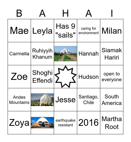 Baha'i House of Worship in Chile Bingo Card