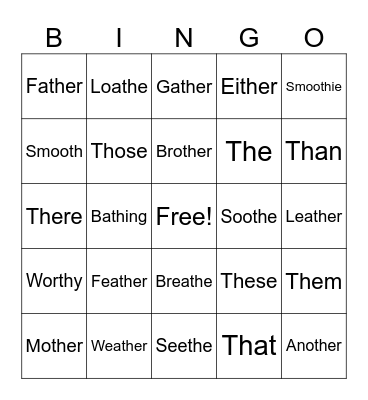 Voiced /th/ Bingo Card