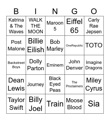 Artist Bingo Card