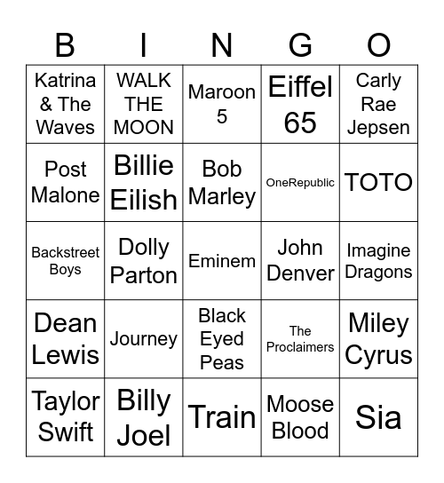 Artist Bingo Card