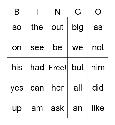 KinderPals - October 25 Bingo Card