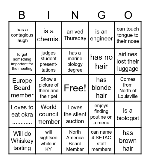 Get to Know your fellow SETAC'ers Bingo Card