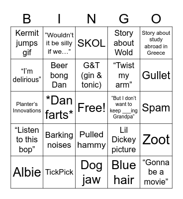 Dan Fujan Bingo Card